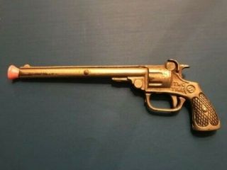 Two Time Antique Cap / Rubber Band Toy Gun Pistol 9 1/4” Cast Iron Kenton