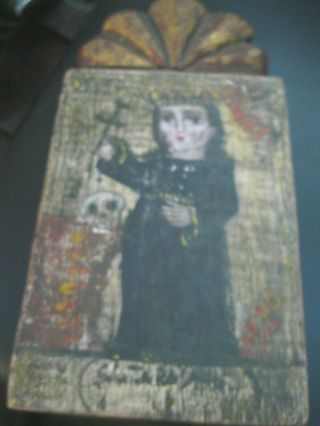 Vintage Hand Painted Religious Image Of A Saint On Wood