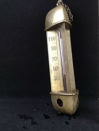 Antique Hanging Brass Triangular Thermometer With Chain Taylor Bros.  Rochester