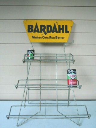Rare Vintage Bardahl Oil Can Steel Display Rack W/ 2 Bardahl Products