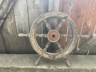 Antique Wooden Maritime Decor 24 " Captains Shipwheel Ships Wheel Steering Helm