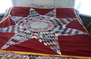 Vintage All Hand Pieced/sewn “ Texas Lone Star Quilt Top “full Size