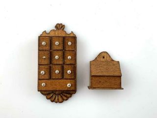 Martha Dinkel Artisan 1:12 Dollhouse Miniature Primitive Spice And Salt Boxes