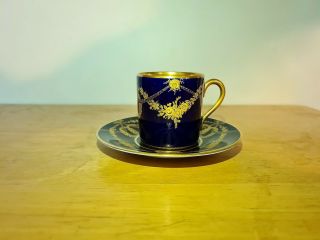 Rosenthal Demitasse Cup And Saucer,  Rare Early 1920s Vintage,  Cobalt And Gold