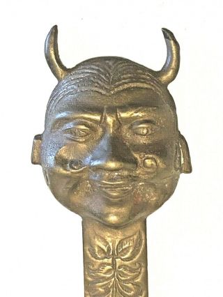 Vintage Antique Brass Devil Satan Face Head Letter Opener Horns Mustache