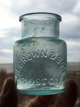 Antique Wide Mouth Medicine Jar Bottle J.  I.  Brown & Son’s Boston
