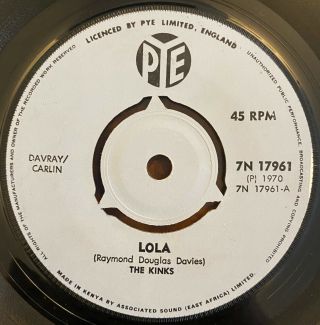 The Kinks Lola 7 " 45 Very Rare Orig Kenya Pressing 1970 Ex