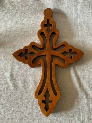 Mid Century Hand Carved Solid Wood One - Of - A - Kind Vintage Wall Cross Stunning