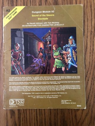 Rare & Vg,  A2 Secret Of The Slavers Stockade 1981 D&d 1st Edition Module
