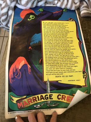 Rare Vintage Orig Blacklight Poster Miss Heroin Marriage Creed 1974 Bill Hoorman