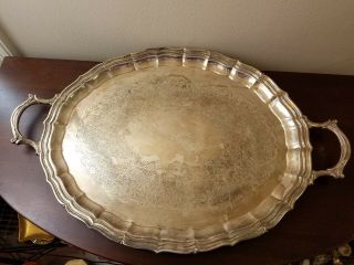 Large Heavy Vintage Webster Wilcox " English Flutes " Silverplate Serving Tray