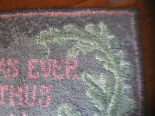 ANTIQUE WOOL HOOKED RUG WITH MOTTO 35 