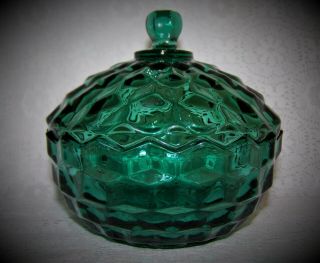Vintage Fostoria American Whitehall Glass Candy Dish Bowl Dark Green Lid Rare