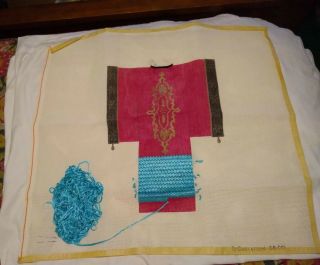 Rare Doris Gustafson Lg.  Kimono Hand Painted Needlepoint Canvas Started