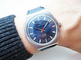 Rare Swiss Blue Certina Club 2000 Vintage Wristwatch From 1970 