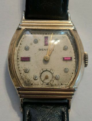 Antique Benrus 10k Rolled Gold Wristwatch Jewelled