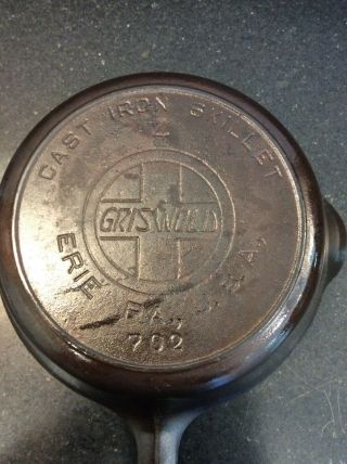 Rare Vintage Griswold No.  4 Cast Iron Skillet 702 - Slant Logo Heat Ring