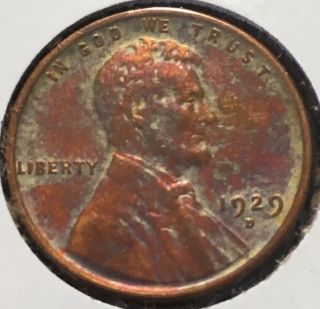 1929 - D Extremely Rare Lincoln Wheat Cent Patina Toned Coin