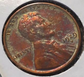 1929 - D Extremely Rare Lincoln Wheat Cent Patina Toned Coin 2