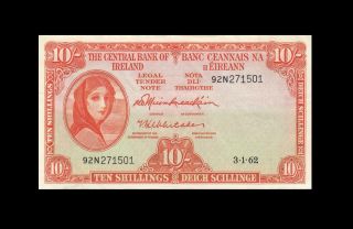 3.  1.  1962 Central Bank Of Ireland 10 Shillings Rare ( (aunc))