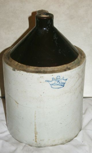 Vintage 3 Gallon Stoneware Crock Jug Whiskey Moonshine Antique Decor