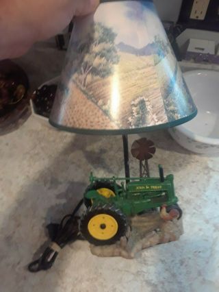 John Deere Tractor Table Lamp With Windmill - And Lampshade