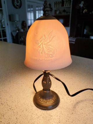 Porcelain Lithophane Panel Lamp Light 12” Guardian Angel With Child Vintage