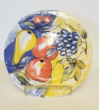 Pier 1 Italy Set of 4 Dinner Plates PER38 Yellow Blue & Red Fruit 10 1/2 
