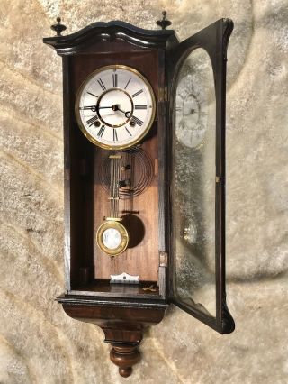 Rare Vintage Antique Germaney Vienna Strike Wall Clock With Brass Pendulum