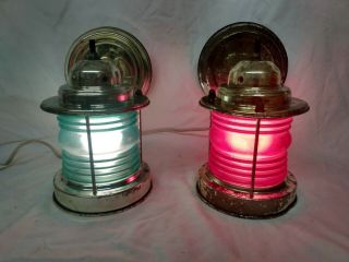 Vintage Pr Red Green Nautical Wall Lamp Sconce Light Art Deco Boat Ship Sailboat