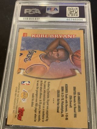 Rare 1996 - 97 Topps Youthquake Kobe Bryant RC Rookie Card PSA YQ15 Lakers 3