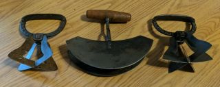 3 Antique American Food Choppers Cast Iron & Steel Pat 1893