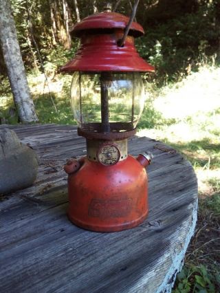 Vintage Red Coleman Camping Lantern Pyrex Globe Aug 1954 Needs