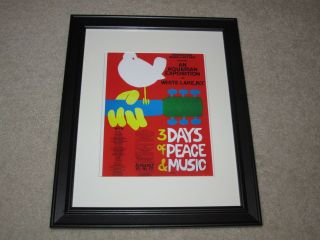Framed Woodstock 1969 Concert Mini Poster All Bands Listed,  14 " X16.  5 " Rare