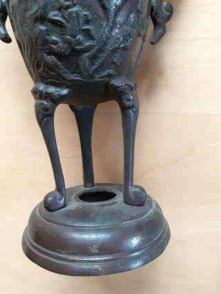 Antique RARE PAIR Chinese Japanese BRONZE Dog Dragon Censer Incense Vase Urn x 2 2