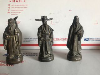 3 Asian Solid Bronze Figures Of Wise Men Chinese Good Heavy Quality