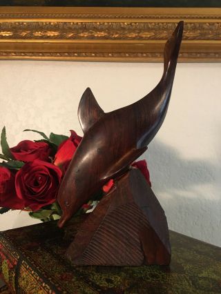 Large Vintage Ironwood Sculpture Hand Carved Dolphin Porpoise (8 " H)