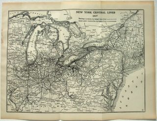 1918 Map Of The York Central Lines Railroad.  Antique