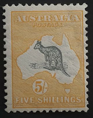 Rare 1913 Australia 5/ - Grey&yellow Kangaroo Stamp 1st Wmk Die 2