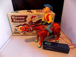 Vintage Rare Tin Battery - Op Western Ranger Wt Remote,  Modern Toys,  Japan,  Exib
