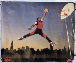 Nike Air Jordan Jumpman Poster Vintage Michael 1985 Rare 28.  75 " X 23.  5 " - Bulls