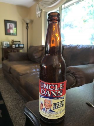 Rare Uncle Dans Root Beer Bottle W/ Paper Label Cadillac Ginger Ale Detroit 1954