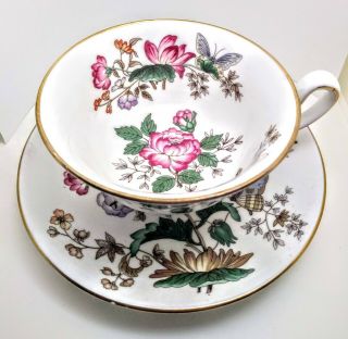 Antique Wedgwood Charnwood Floral Flower Tea Cup And Saucer Bone China