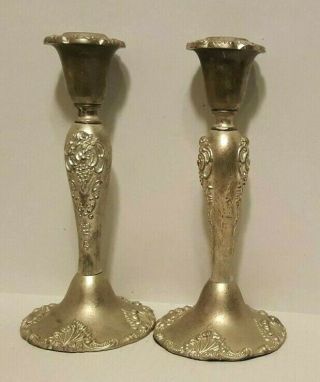 Vintage Pair 8 " Godinger Silver Plated Baroque Candlestick Holders