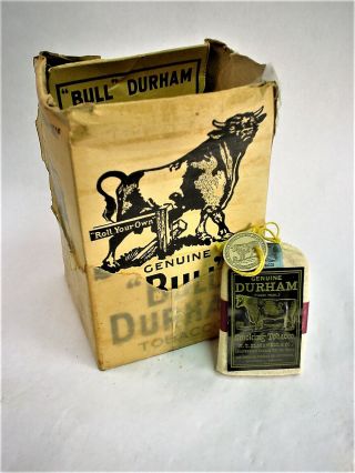 Bull Durham Large Empty Box And Tobacco Pouch,  Antique Over 100 Years Old,