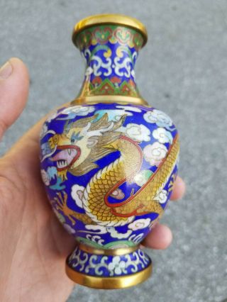 Awesome Vintage Chinese Cloisonne Vase With Dragons