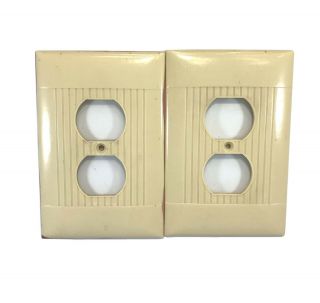 Sierra Electric Corp Outlet Plate Two Wall Cover D - 8 Cream Ribbed Art Deco Usa