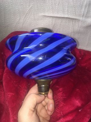 Antique Victorian Rare Blue Glass Oil Lamp Font / Reservoir Nailsea
