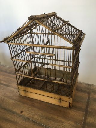 Antique Metal Bird Cage Wood And Wire