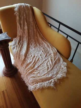 Vintage Silk Hand Embroidered Piano Shawl In Off - White,  Square,  55 "